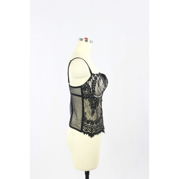 VICTORIA'S SECRET Black Beige Mesh Scalloped Lace Bustier Top, Size 36C - Picture 2 of 11